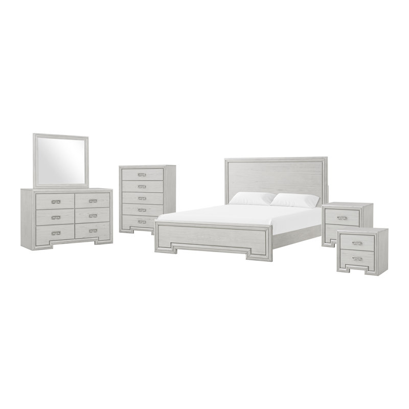 Ensemble de chambre à coucher Nyquist, Grand lit, 6 pièces: lit, 2 tables de chevet, commode, commo