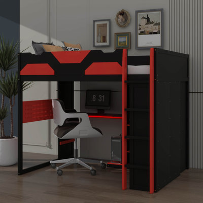 Full-Size Wooden Loft Bed With Workstation, Ample Storage Shelves, USB Ports & RGB Lighting