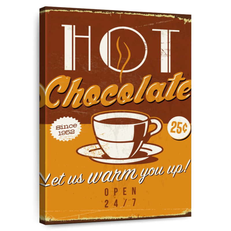 Plaque murale rétro chocolat chaud, H 39 po x l 26 po