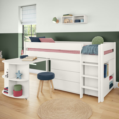 Uno Midsleeper with a Pull Out Desk, 3 Drawer Chest and Cube Unit