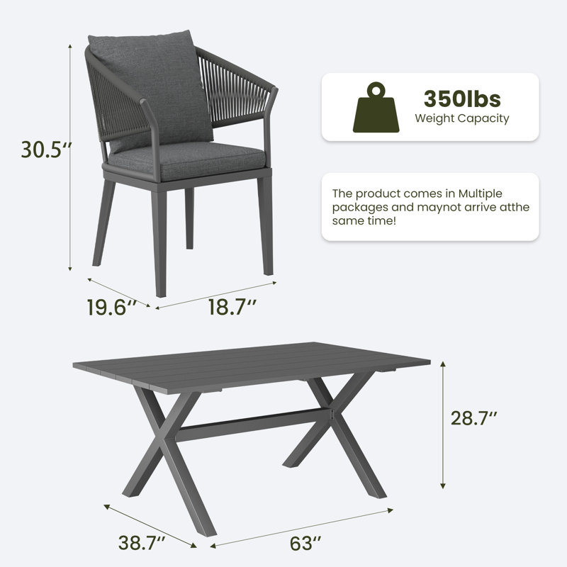 10 - Person Rectangular Outdoor Dining Set With Cushions, 12 Pcs: 2 Tables, 10 Chairs, Dark Gray Cushion/Gray Frame