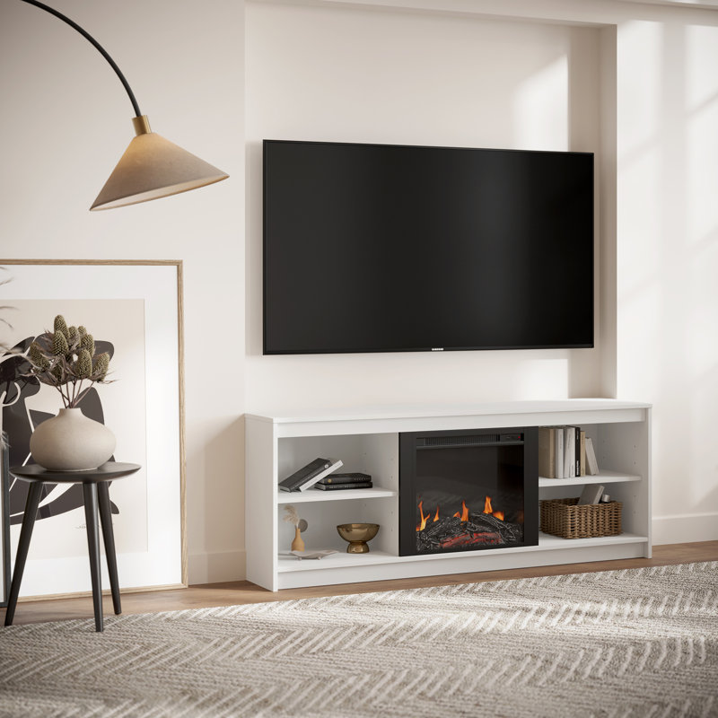 Meuble télé 60 po pour salon avec foyer intégré Axess, Blanc