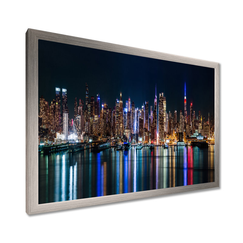 «New York Midtown Night Panorama», reproduction de photo sur toile tendue, H 12 po x l 20 po, Impression encadrée