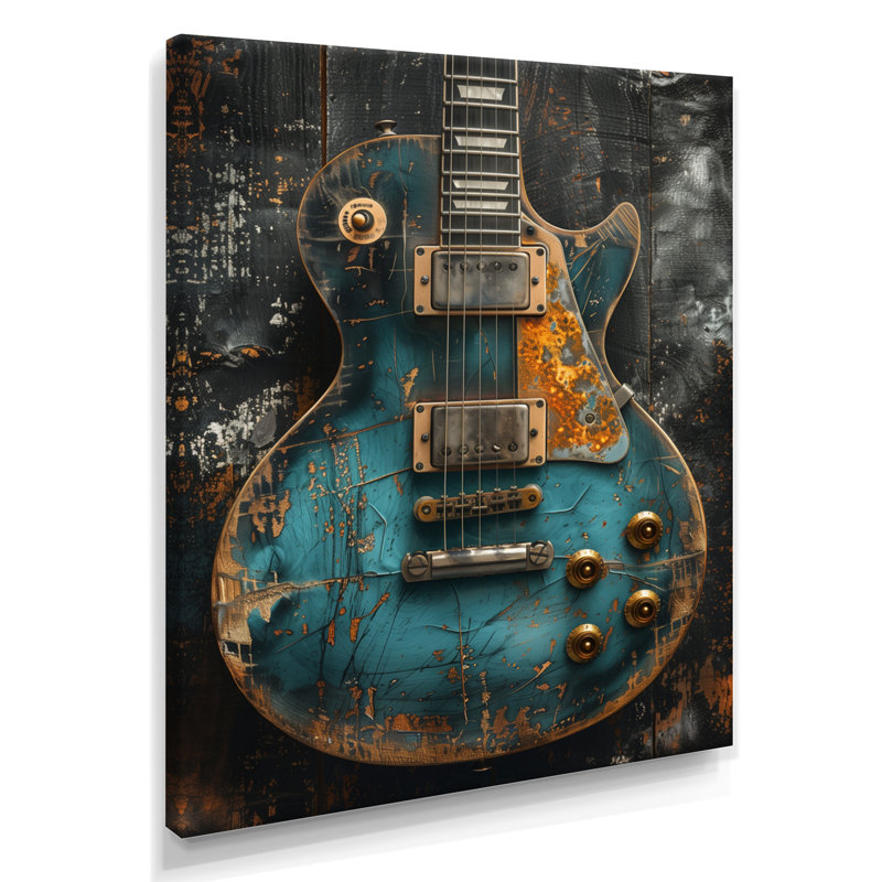  «Green Guitar Goddess Portrait - Music Jazz, reproduction d'art murale, Toile tendue, H 40 po x l 30 po x P 1,5 po