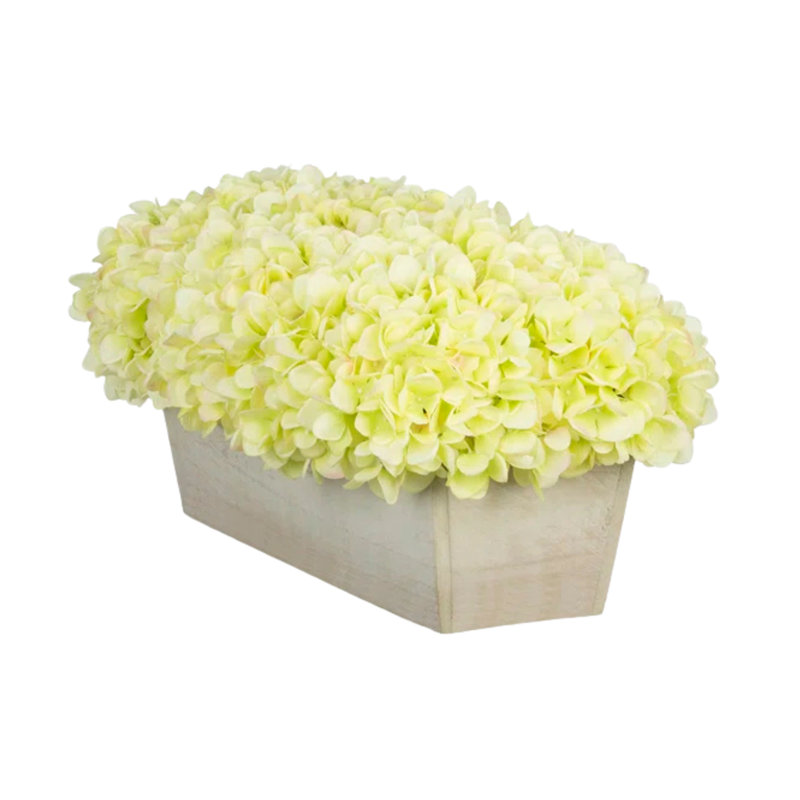 Arrangement d'hortensias verts en tissu synthétique dans un pot à fleurs, vert, Beige