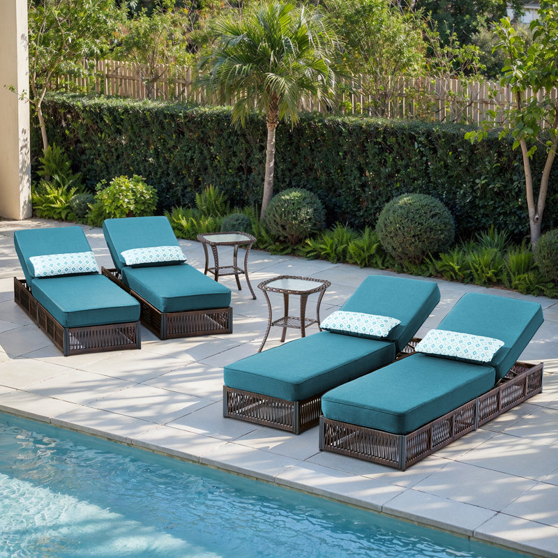 Ensemble de 4 chaises de patio réglables en osier avec table d'appoint Clybourn, Peacock Blue