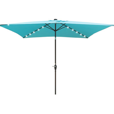 Outdoor 10x6.5ft Rectangular Umbrella - Turquoise, Solar Powered, , With Crank And Tilt Function For Backyard Pool Area Turquoise Patio Canopy Durability, Easy Clean, Button Poolside