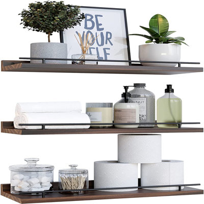 Tablettes flottantes avec garde-corps en métal, tablettes pour décoration murale, ensemble de 3, tablettes murales pour chambre à coucher, salle de bain, cuisine, salon, plantes, cadres, art