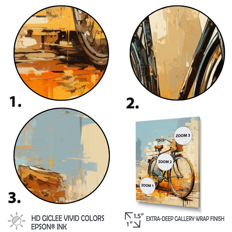 Plageman Bicycle Expressive Journeys An I, reproduction d'art sur toile, H 44 po x l 34 po x P 1,5 po, Cadre flottant noir