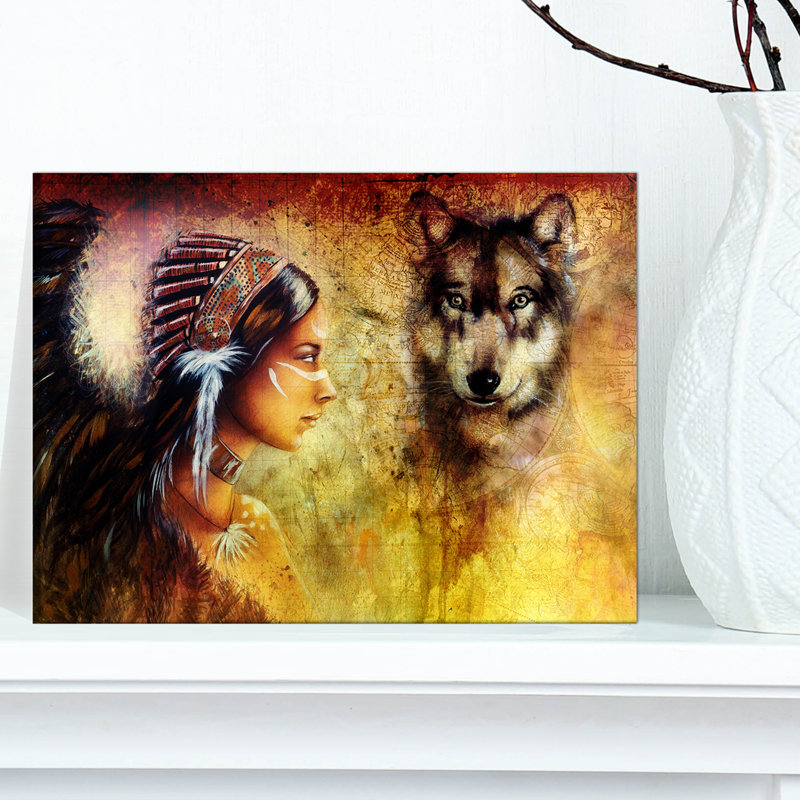 Portrait de loup - reproduction d'impression, H 36 po x l 46 po x P 1,5 po, Bois