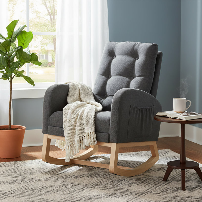 Chaise berçante classique rembourrée avec repose-pieds réglables, Gris