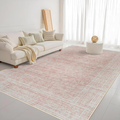 Tapis oriental lavable - Tapis pour le salon Tapis moelleux pour la chambre à coucher Imperméable à l'eau floral patiné intérieur résistant aux taches sans perte de poils (rose)