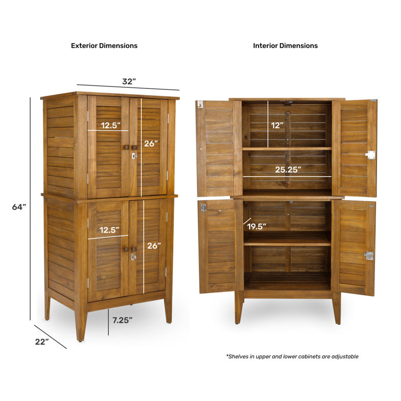 Beachcrest Home™ Anjenette 32'' W 195.05 Gallons Water Resistant Solid Wood Acacia Lockable Cabinet Deck Box, Golden Teak