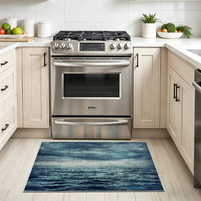 Blue Rain Stormy Sea Abstract Dark Ocean Storm Water Wave Sky Machine Washable Indoor Area Rug