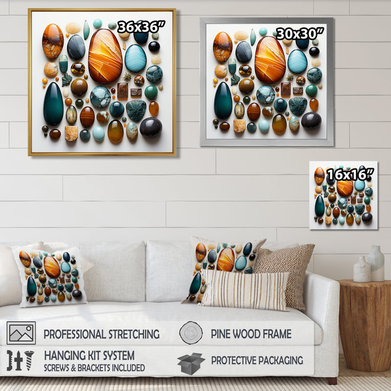 Crichlow - salon d'art mural en pierre spirituelle, Toile avec cadre flottant or, H 30 po x l 30 po x P 1 po