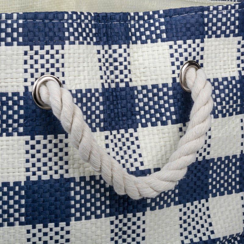 PAPER BIN CHECKERS NAVY RECTANGLE LARGE 17x12x12