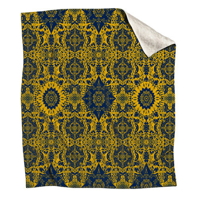Yellow Blue Damask Blankets