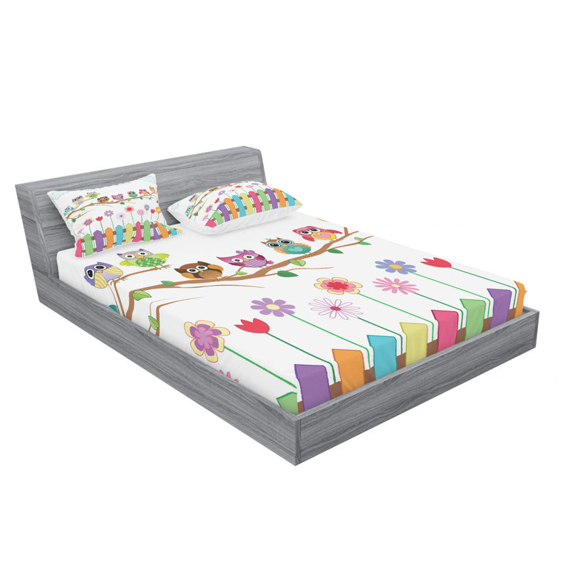 Owls Microfiber Sheet Set, Queen Sheet + Fitted Sheet + 2 Pillowcases