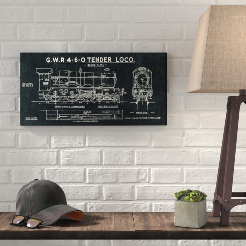 « iii », impression sur toile Train Blueprint, H 20 po x l 40 po x P 1,25 po