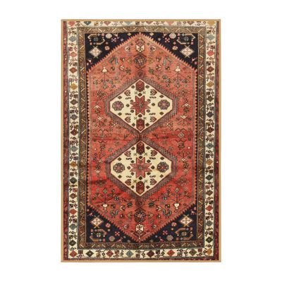 Tapis oriental en laine / polyester tissé à la machine rouge / crème / noir