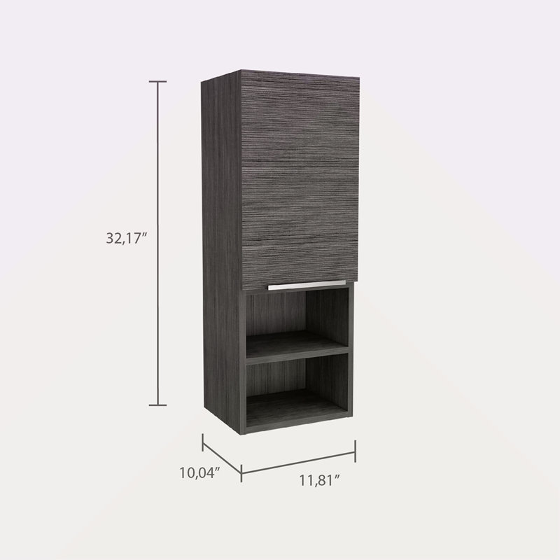 Armoire de salle de bain, deux tablettes intérieures, deux tablettes extérieures, armoire à une porte, Gris