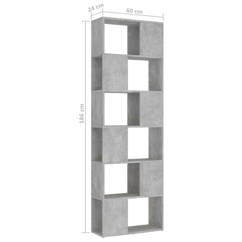 Borough Wharf Book Cabinet/Room Divider, (6 Shelves) 186cm H x 60cm W x 24cm D, Concrete Grey