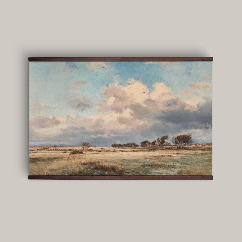 Cloudy Sky Landscape Wall Hanging Tapestry with Wood Hanger, 40''Hx60''W