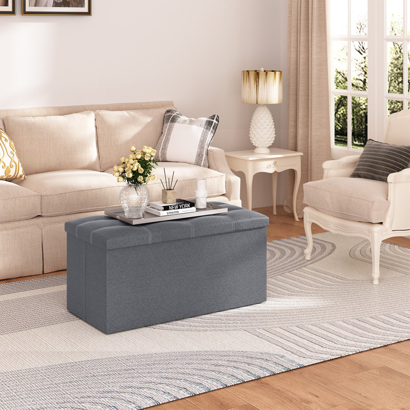Upholstered Storage Bench Linen Bedroom Bench, Dark Gray, 15'' H X 30'' W X 15'' D