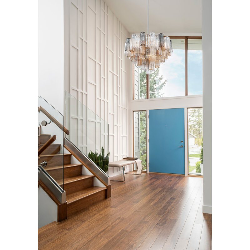 Dimmable Tiered Chandelier, 21.5" H x 26.75" W x 26.75" D, Gray/Yellow, Polished Chrome