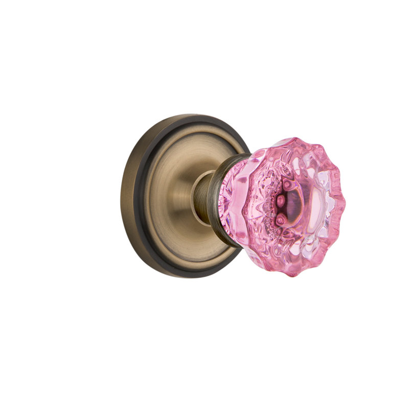 Rosette classique avec bouton de porte rose cristal, 2 3/8, Laiton antique
