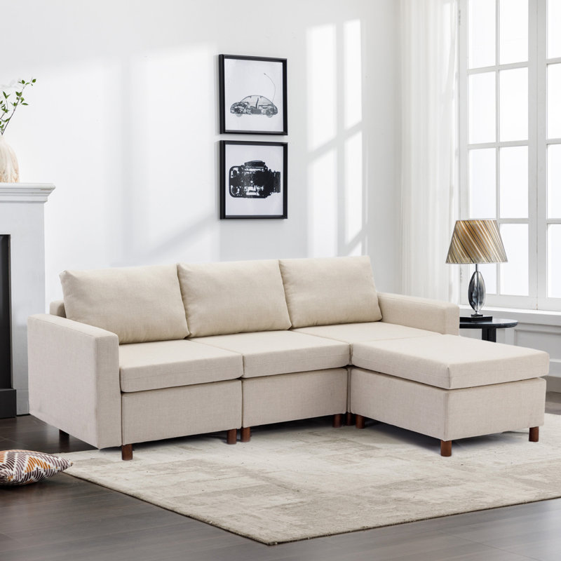Modern Sofa 3 Seat Module Sectional Sofa Couch With 1 Ottoman For ,Seat Cushion And Back Cushion Non-Removable And Non-Washable