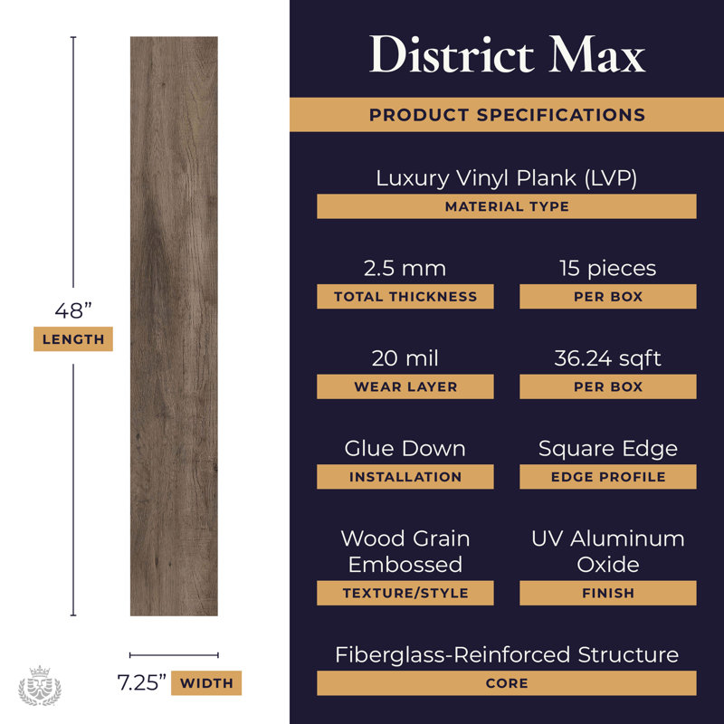 Lions Floor District Max LVP Collection - Truckee 7.25" x 48" Waterproof Luxury Vinyl Plank| 1 Box = 36.24 Sq. Ft. | Most Rooms Need 20+ Boxes