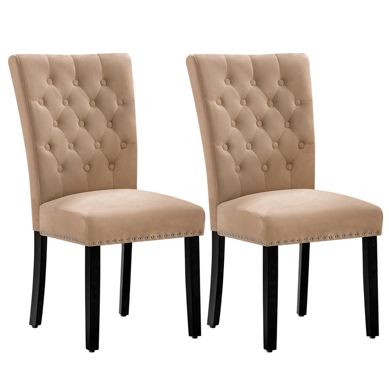 Amdan Tufted Velvet Modern Dining Chair, Tan