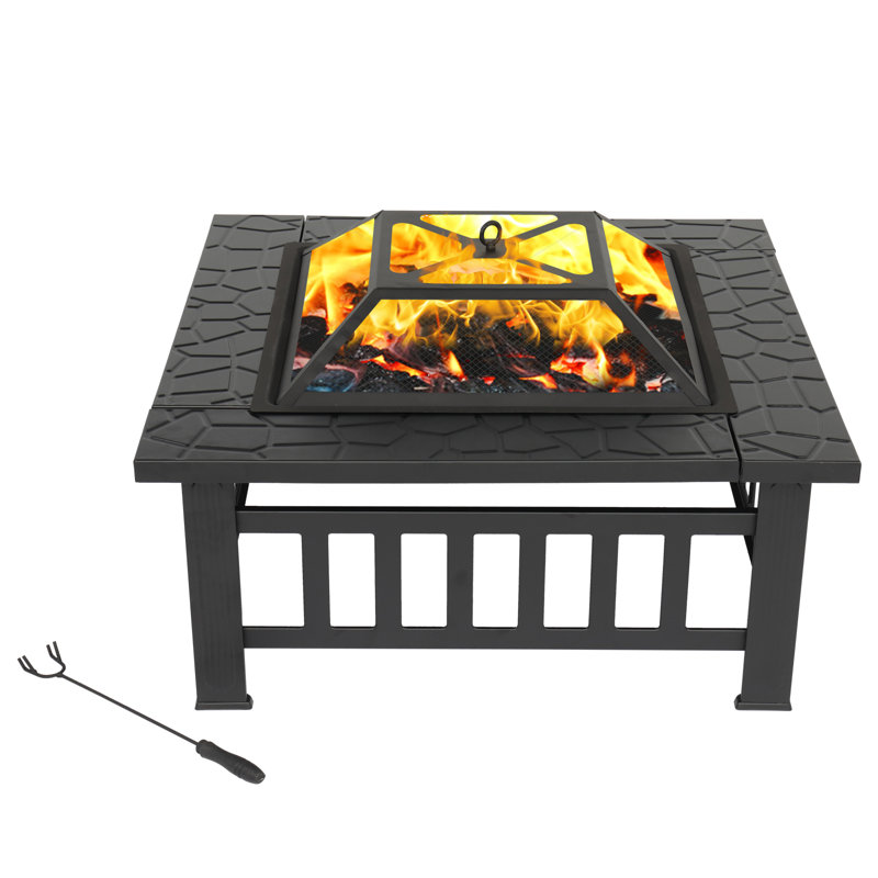 Benjy 17" H x 32" W Iron Wood Burning Outdoor Fire Pit with Protective Cover and Lid