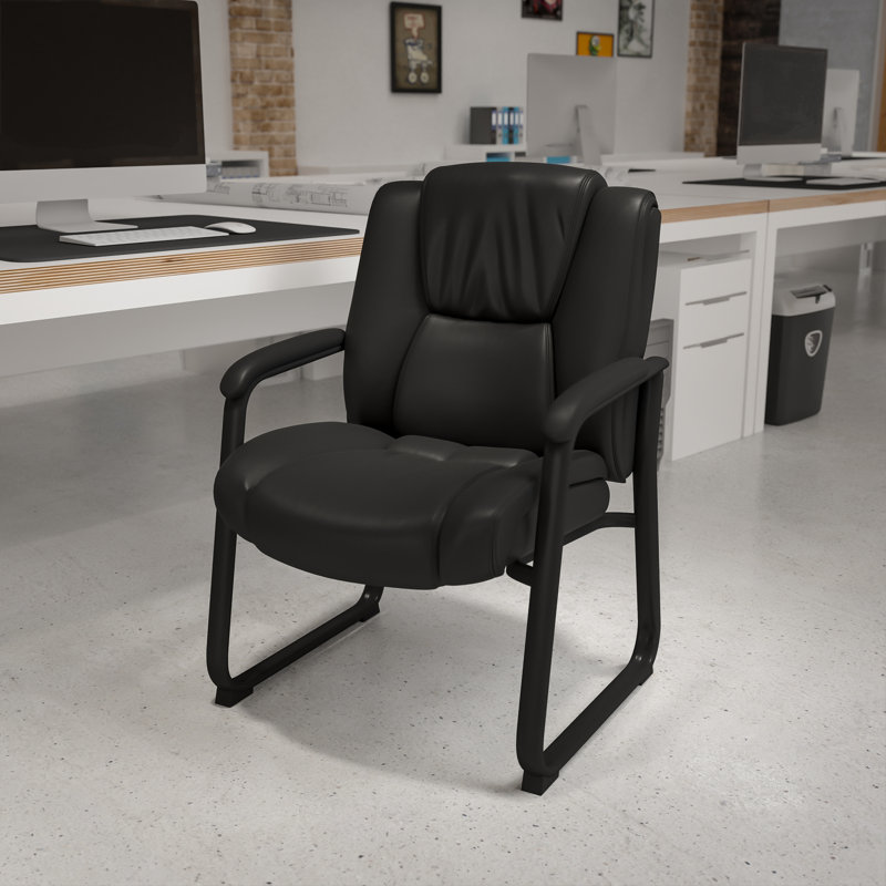 Big & Tall Leather Executive Side Reception Chair with Sled Base