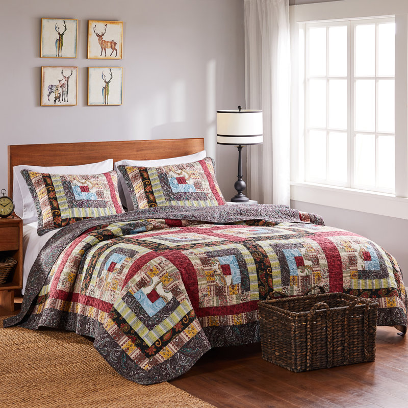 Rustic Charm King-Size Cotton Quilt Set with Reversible Patchwork Design