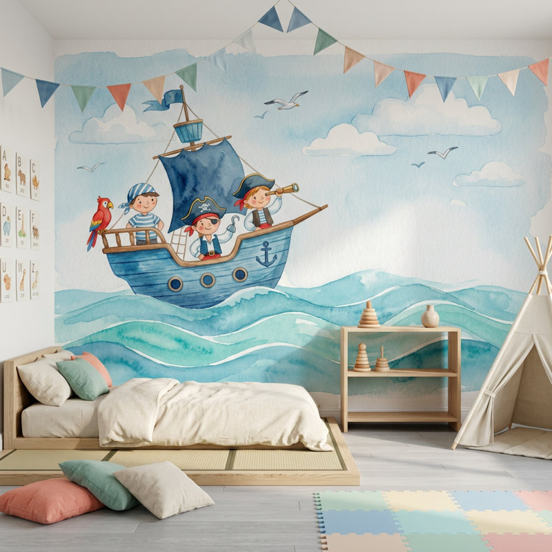 Murale de bateau pirate, 100 po x 96 po, Non tissé