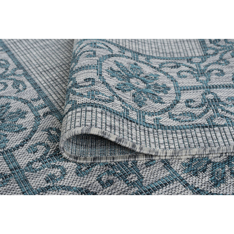 Tapis intérieur / extérieur gris clair / bleu sarcelle Turnham, null
