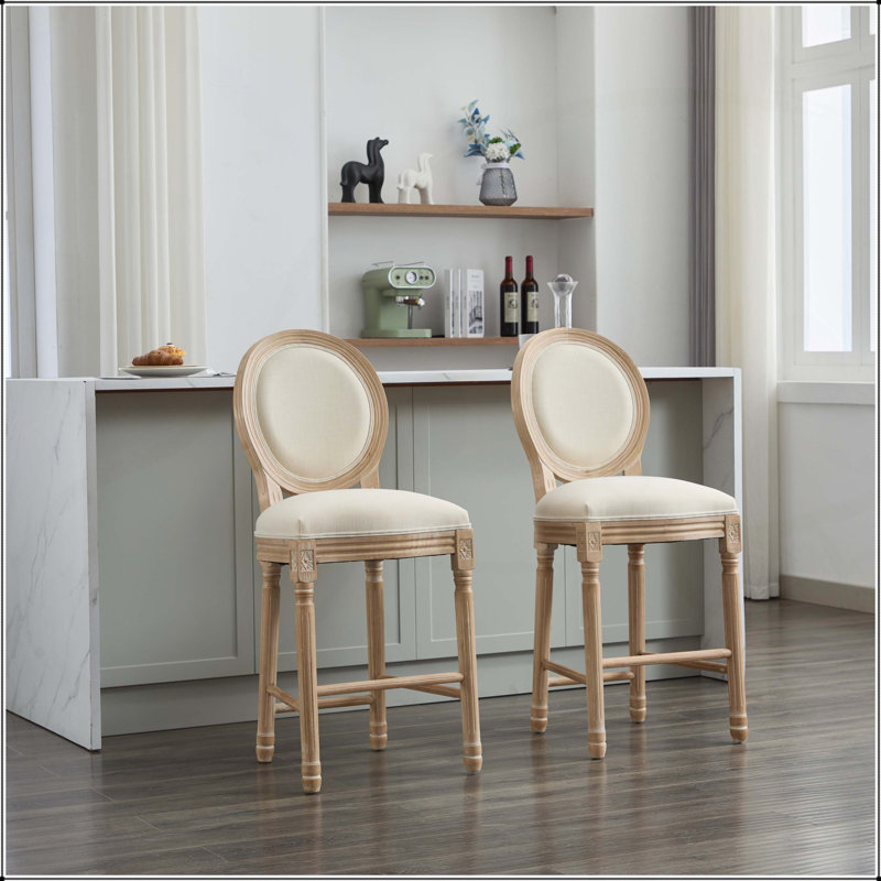 Ensemble de 2 tabourets de bar en bois massif de style champêtre classique avec sièges rembourrés pour une utilisation intérieure et extérieure