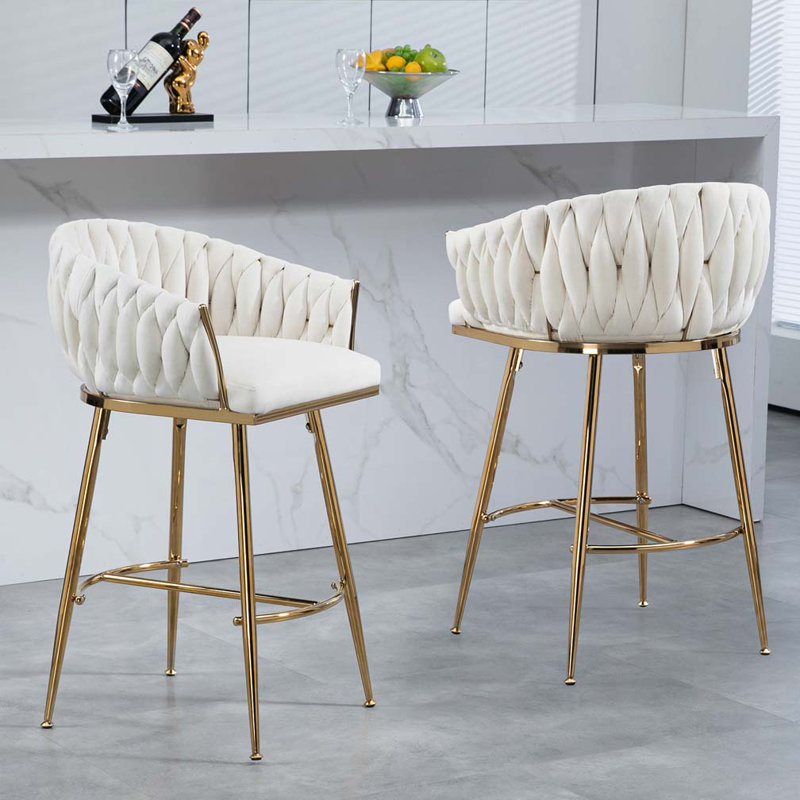 Tabourets de bar rembourrés en velours, Beige