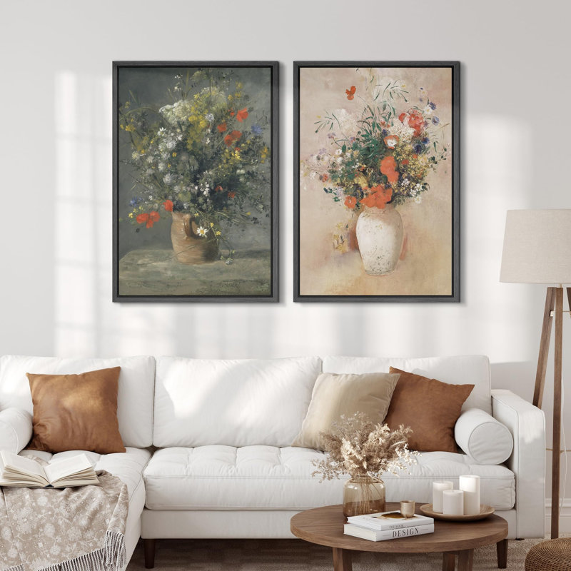 "Bouquet de fleurs et de fleurs élégantes, nature morte" - 2 pièces sur toile, Noir, H 24 po x l 32 po