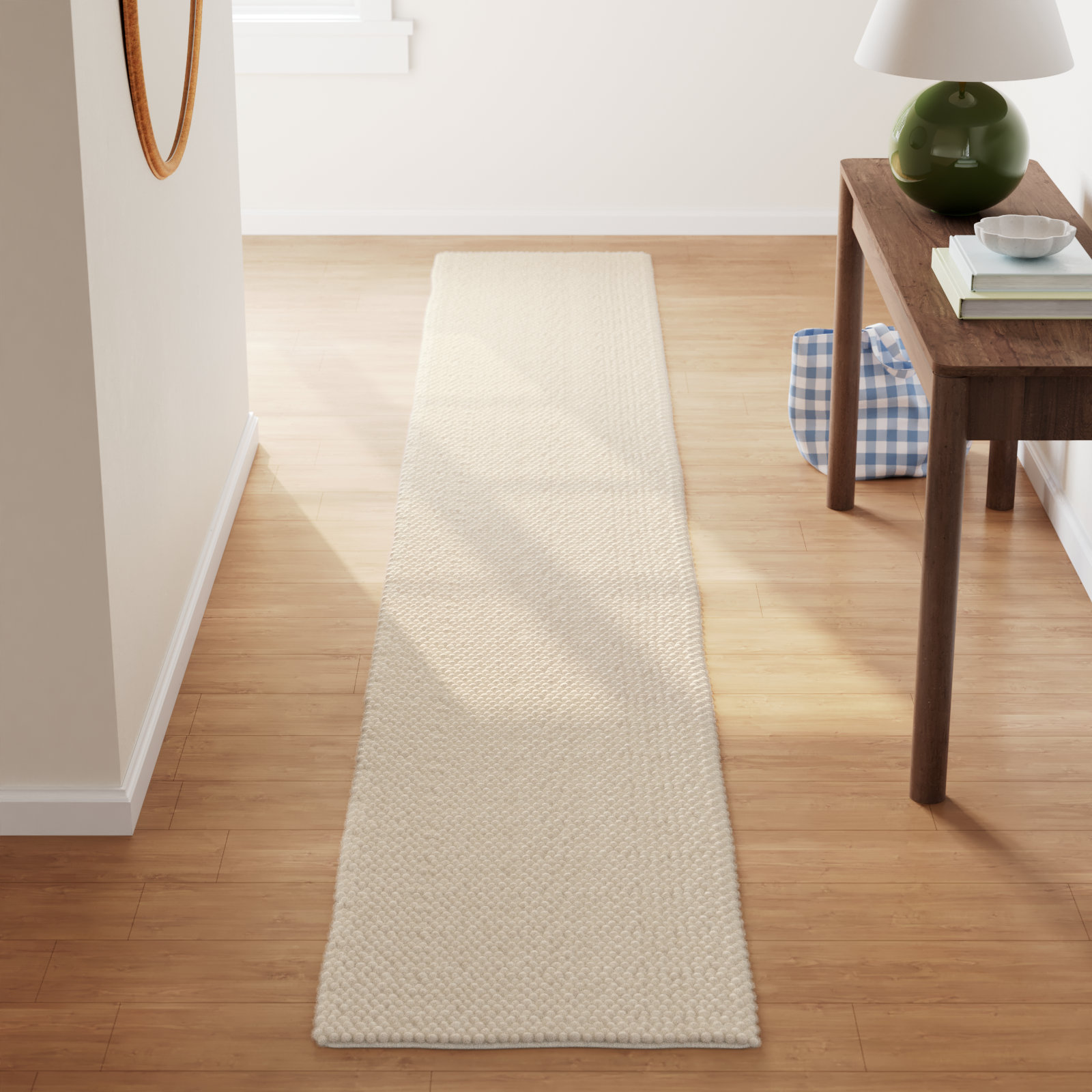 Elle Ivory Hand-Woven Wool Rug, Runner 2' x 12'