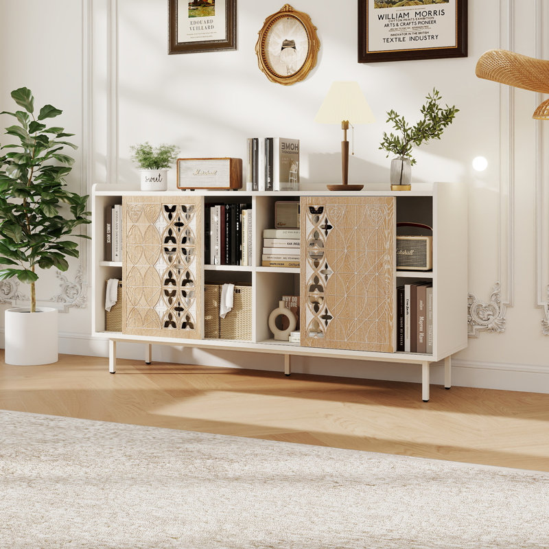 Armoire en bois massif de style Mid-Century avec porte coulissante rustique Sicotas