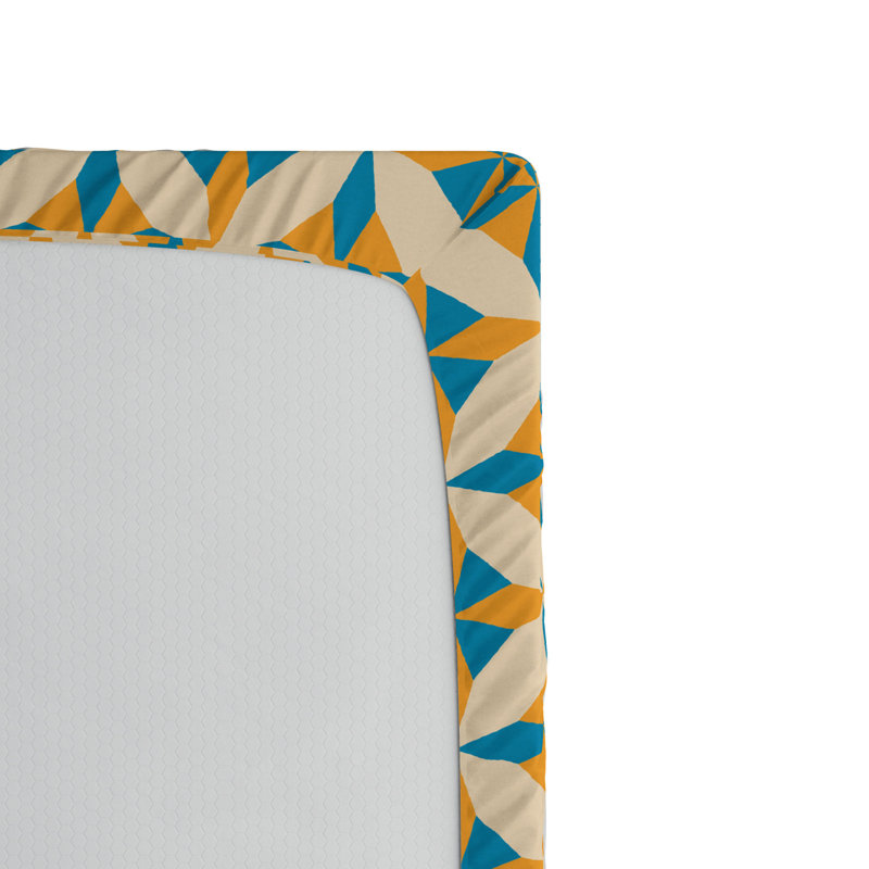Full Size Orange Teal Cream Microfiber Geometric Fitted Sheet