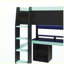 Lit mezzanine double avec lumières DEL multicolores, panneau perforé et rangement pour bureau de jeu intégré, noir et bleu