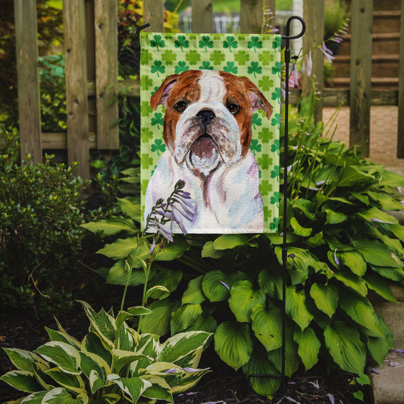 Drapeau de jardin à 2 côtés st. patrick day trèfle, Bouledogue (brun et blanc)