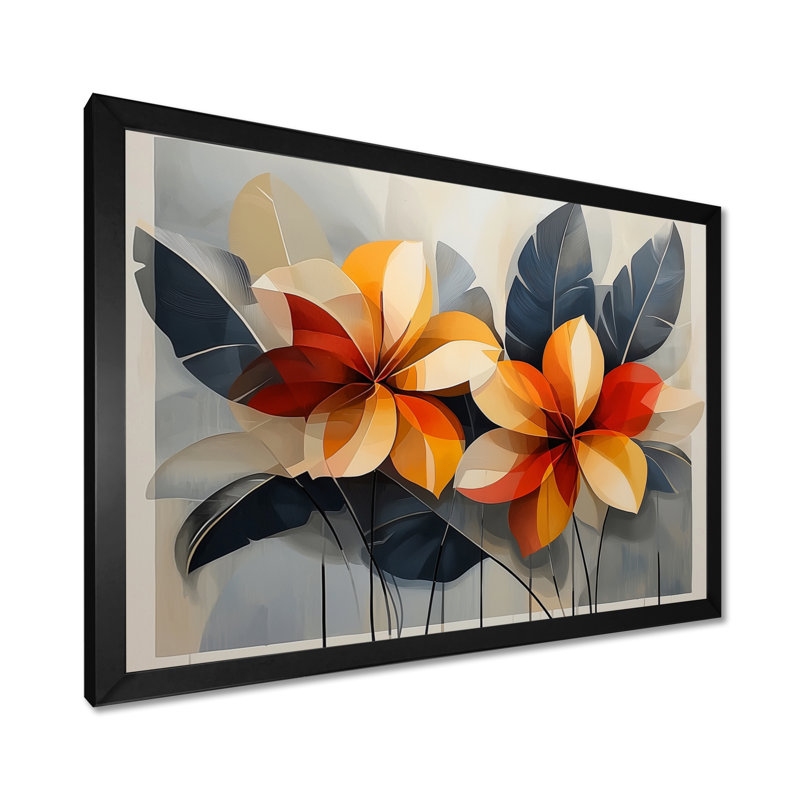 Chuk Summer Hibisuc In A Geometric Symphony I - art mural sur toile hibiscus, Reproduction encadrée d'une seule photo, Noir