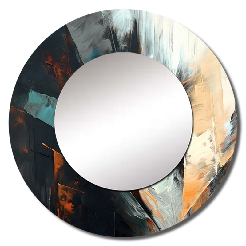 Patav orange et bleu Patav Abstract Mixed Colors II - miroir mural minimaliste, miroir décoratif rond bleu, impression d'art en métal