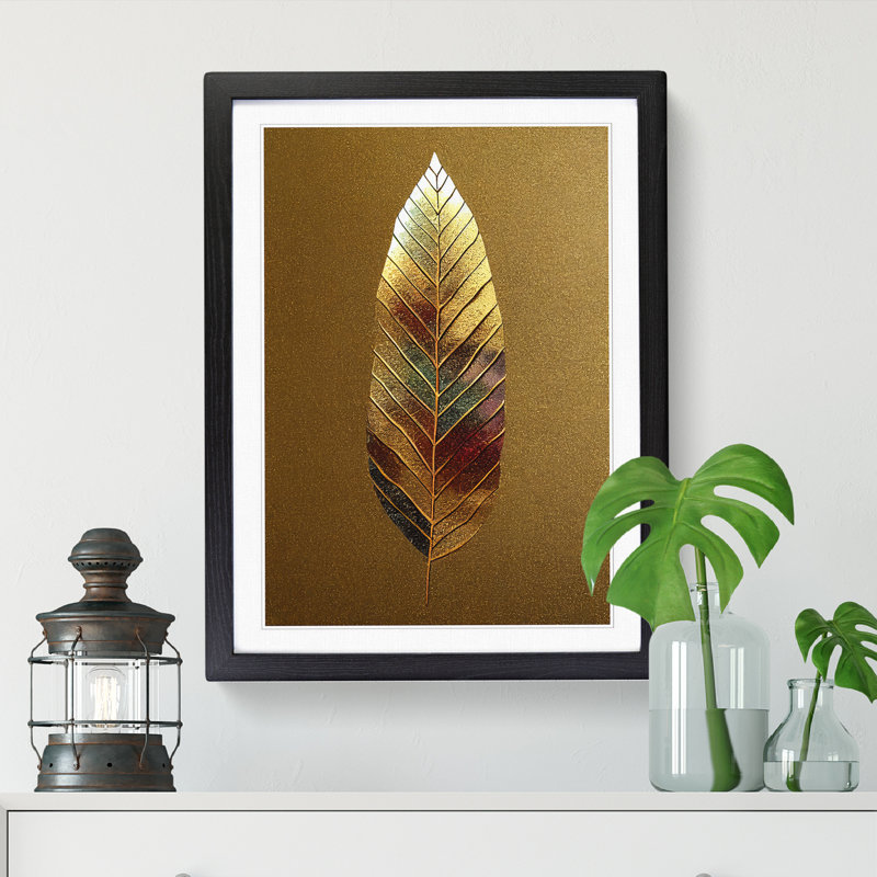 FRM-V0523-998X Forest Gold Leaf - Picture Frame Print, 64cm H x 46cm W, Walnut Framed
