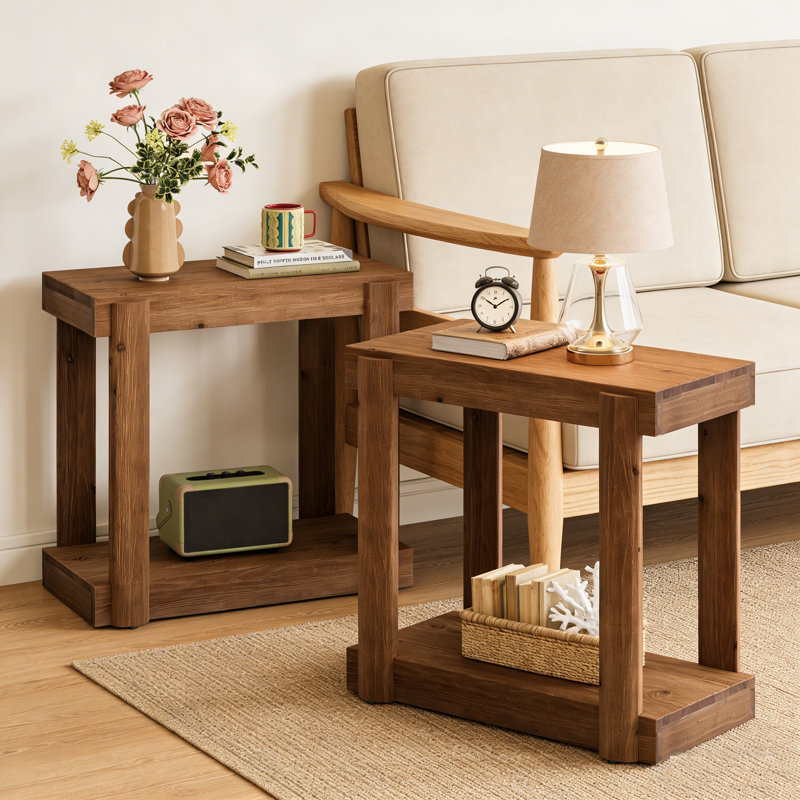 2-Tier Solid Wood End Table Set, 25.6"W x 11.8"D, 2